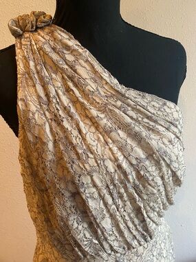 NWT Spiegel One Shoulder Lace Wide Leg Jumpsuit - Champagne and Gray